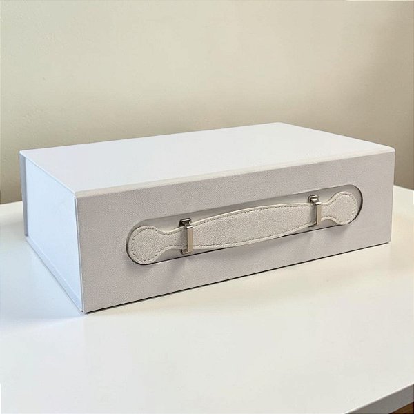 Caixa de Papel Rígido Retangular com Alça - Branca - P 24,5x17,5x8cm - 10 unidades - Cromus - Rizzo