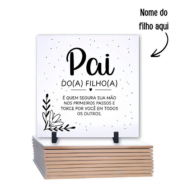 Azulejo Suporte em Madeira Personalizado com Nome - Pai e Filho - Formato Quadrado - 20x20cm - 1 unidade - Rizzo