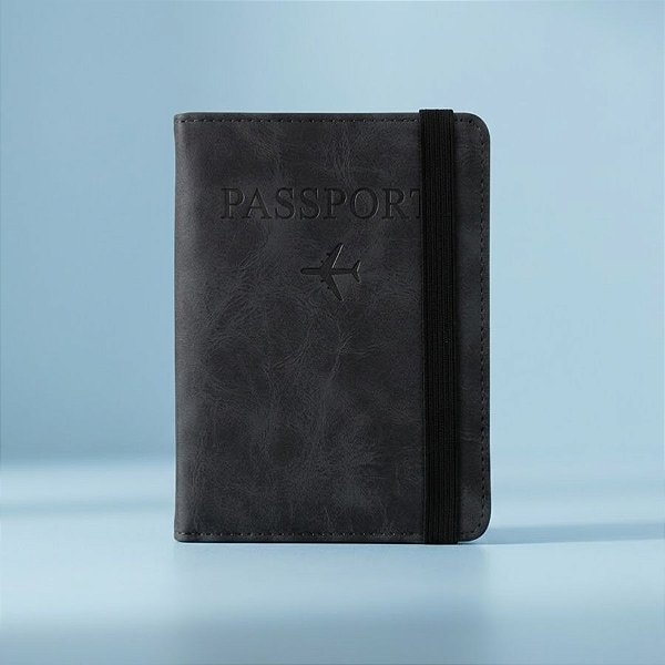 Porta Passaporte em Couro PU com Elástico - Preto - 14,8x11cm - 1 unidade - Rizzo