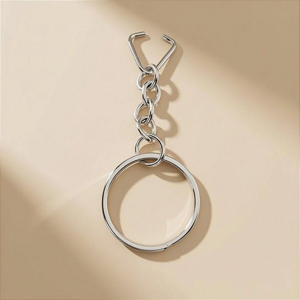 Argola para Chaveiro com Corrente - Prata - 4,5cm - 10 unidades - Rizzo
