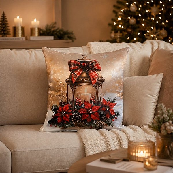 Almofada de Natal - Lamparina Natalina - 43x43cm - 1 unidade - Rizzo