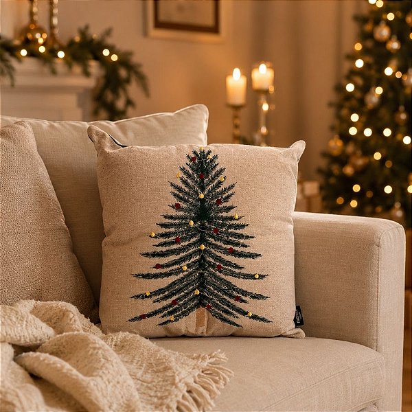 Almofada de Natal - Árvore de Natal Verde e Cinza- 43x43cm - 1 unidade - Rizzo