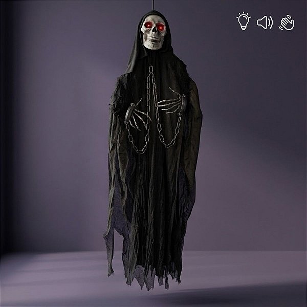 Enfeite Decorativo De Halloween Com Som, Luz e Movimento - Caveira Zenon - 1,80m - 1 unidade - Cromus - Rizzo