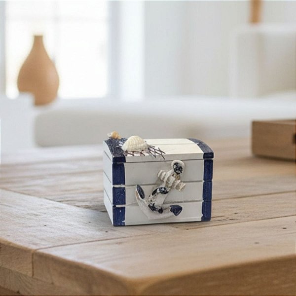Enfeite Decorativo de Madeira - Mini Baú - Âncora - 7,5x5cm - 1 unidade - Rizzo