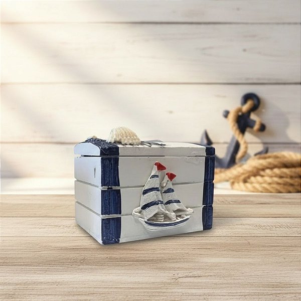 Enfeite Decorativo de Madeira - Mini Baú  - Barco a Vela - 7,5x5cm - 1 unidade - Rizzo