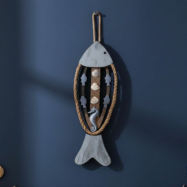 Enfeite Decorativo Para Pendurar - Pendente de Peixe e Cavalo Marinho - 33x12,5cm - 1 unidade - Rizzo