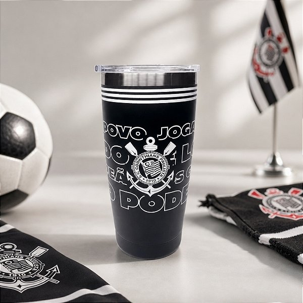 Copo Térmico em Inox com Tampa - Corinthians Oficial - 550ml - 1 unidade - Allmix Presentes - Rizzo