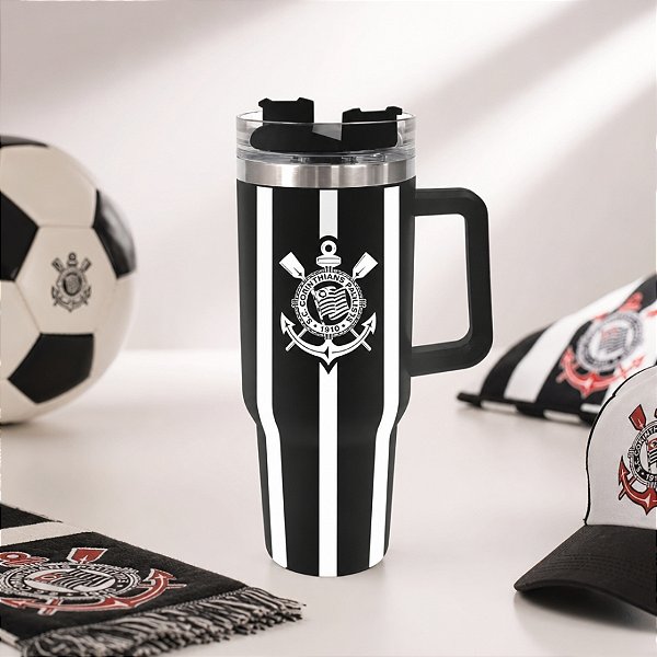 Caneca Térmica com Canudo - Corinthians Original - 1,2l - 1 unidade - Allmix Presentes - Rizzo