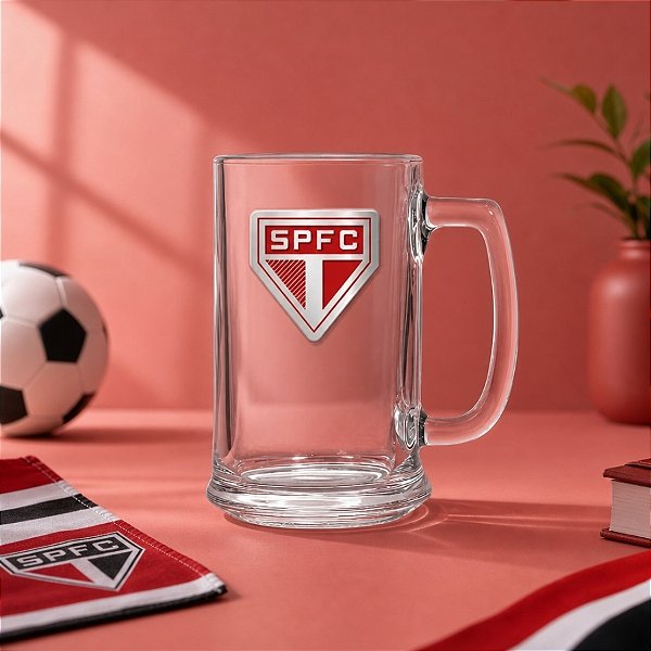 Caneca de Vidro de Cerveja - São Paulo com Placa de Metal - 420ml - 1 unidade - Allmix Presentes - Rizzo