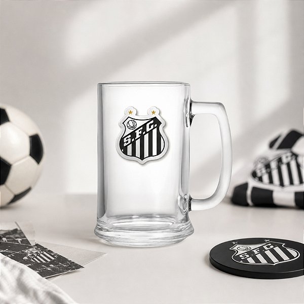 Caneca de Vidro de Cerveja - Santos com Placa de Metal - 420ml - 1 unidade - Allmix Presentes - Rizzo