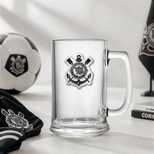 Caneca de Vidro de Cerveja - Corinthians com Placa de Metal - 420ml - 1 unidade - Allmix Presentes - Rizzo