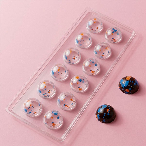 Blister Decorado com Transfer para Chocolate - Trufa Colorida - Azul e Laranja - BL021401 - 1 un - Stalden - Rizzo