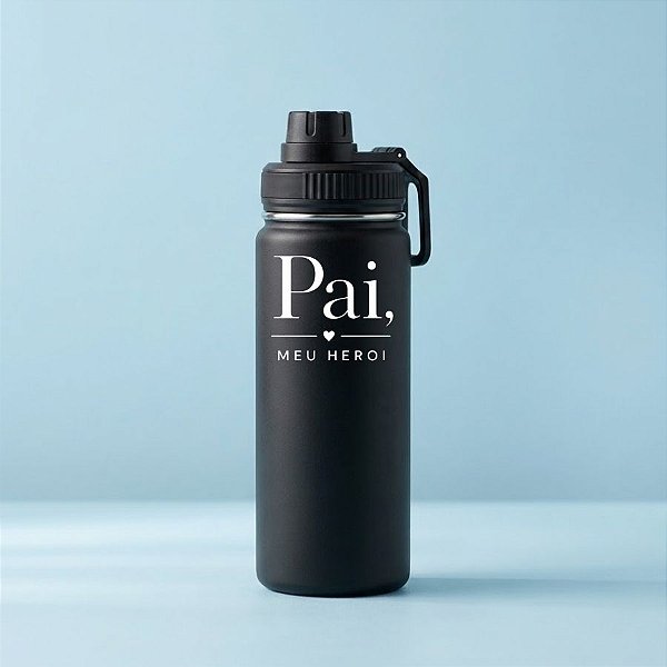 Garrafa Térmica Personalizada Pai Herói - Preta - 500mL - 1 unidade - Rizzo