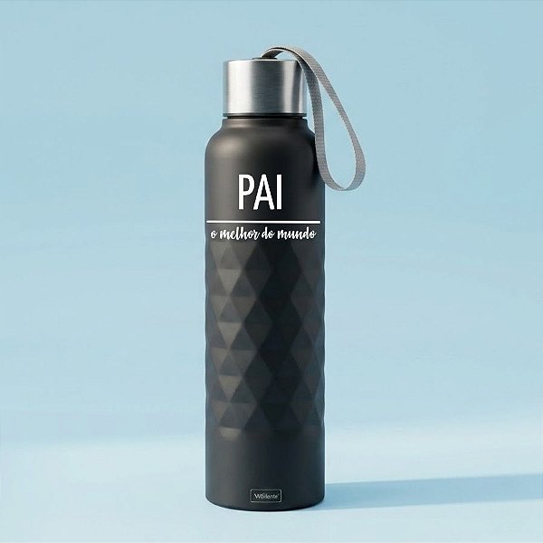 Garrafa Texturizada de Inox Com Alça Personalizada Melhor Pai - Preta - 750mL - 1 unidade - Rizzo