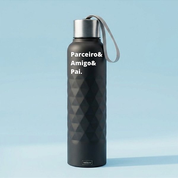 Garrafa Texturizada de Inox Com Alça Personalizada Pai Amigo - Preta - 750mL - 1 unidade - Rizzo