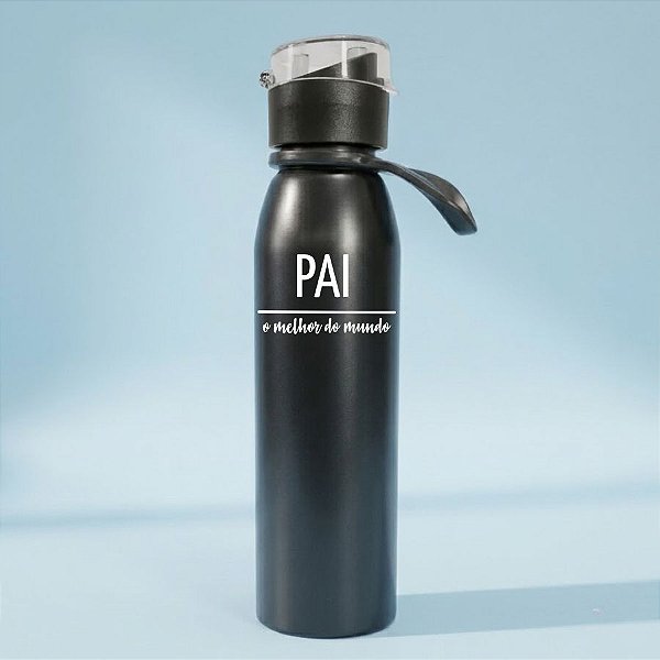 Garrafa Squeeze de Alumínio Com Alça Personalizada Melhor Pai - Preta - 680mL - 1 unidade - Rizzo
