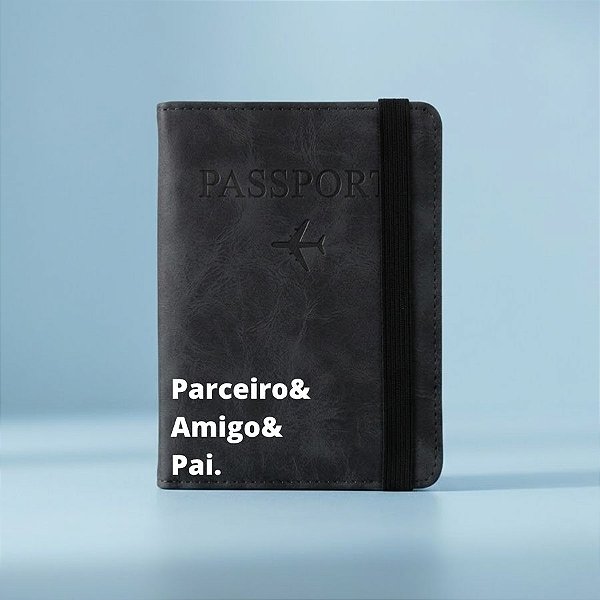 Porta Passaporte em Couro PU com Elástico Personalizado Pai Amigo - Preto - 14,8x11cm - 1 unidade - Rizzo