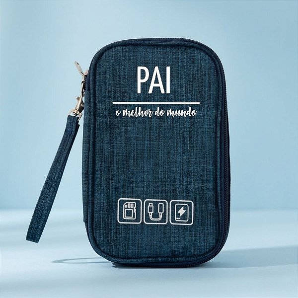 Necessaire Organizadora Porta Cabos Personalizado Melhor Pai - Azul - 19x12x3,5cm - 1 unidade - Rizzo