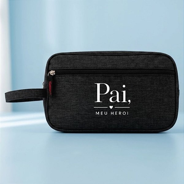 Necessaire Masculina Personalizado Pai Herói - Preto - 25,5x9,5x15,5cm - 1 unidade - Rizzo