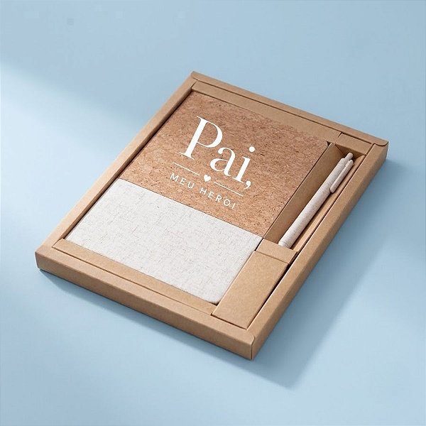Kit Caderno e Caneta Personalizado Pai Herói - Kraft - 27x20cm - 1 unidade - Rizzo