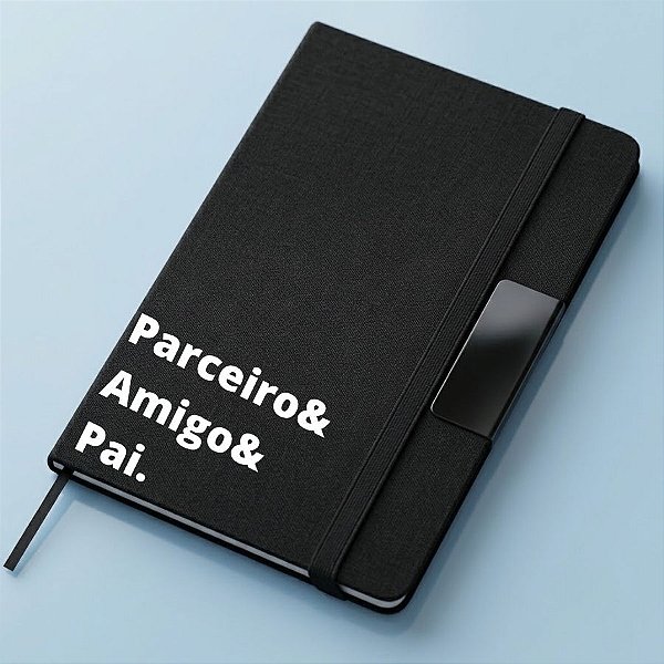 Caderno de Anotações em Tecido e Metal Personalizado Pai Amigo - Preto - 21,5x14,5cm - 1 unidade - Rizzo