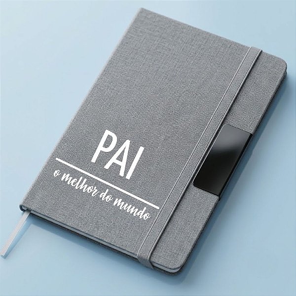 Caderno de Anotações em Tecido e Metal Personalizado Melhor Pai - Cinza - 21,5x14,5cm - 1 unidade - Rizzo