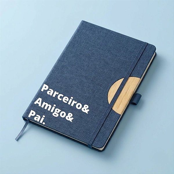 Caderno de Anotações em Tecido e Bambu Personalizado Pai Amigo - Azul - 21,5x14,5cm - 1 unidade - Rizzo
