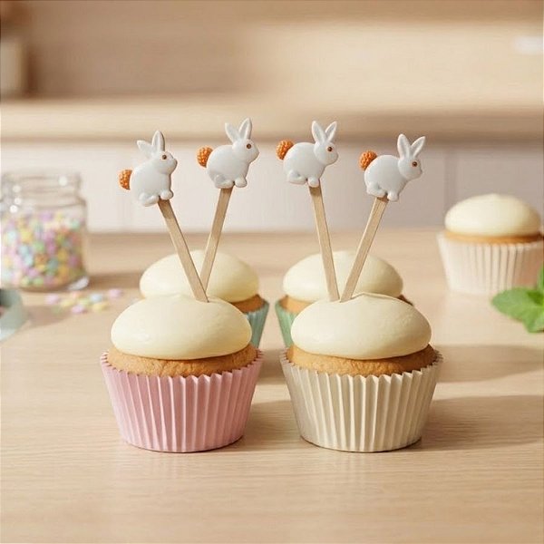 Pick Decorativo Para Doces de Páscoa - Coelhinhos - 10cm - 10 unidades - Rizzo