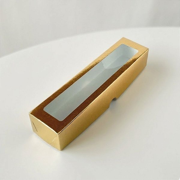 Caixa com Visor S13 ( 5,5cmx23cmx4cm) - Dourado Texturizada  - 10 unidades - ASSK - Rizzo