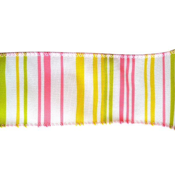 Fita Decorativa Listrada Rosa, Verde e Amarelo - 6,3cm x 9,14m - 1 unidade - Cromus - Rizzo