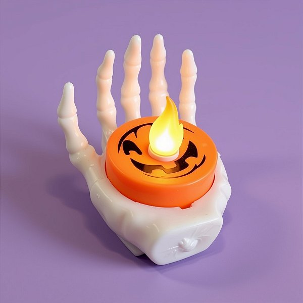 Vela Led - Mão Caveira Laranja - 5x4cm - 1 unidade - Rizzo - Rizzo