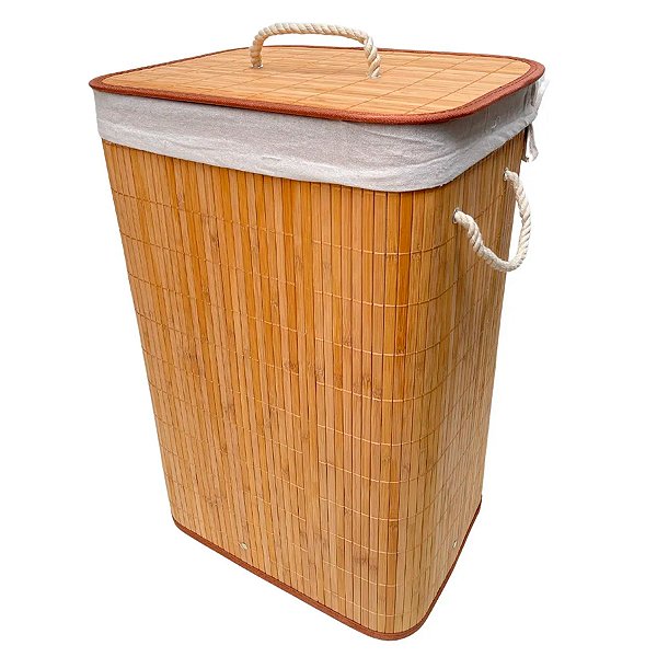 Cesto de Bambu Retangular com Alça e Forro - 40x30x60cm - 1 unidade - Rizzo