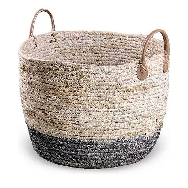 Cesto decorativo Elegance de Seagrass Natural e Cinza com alça - 33x33x27cm - 1 unidade - Rizzo