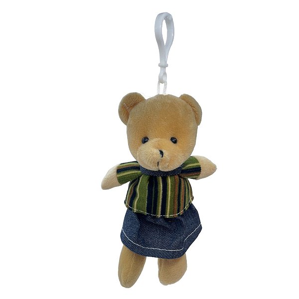 Chaveiro Urso de Pelúcia - Vestido Listrado Verde - 14cm - 1 unidade - Rizzo
