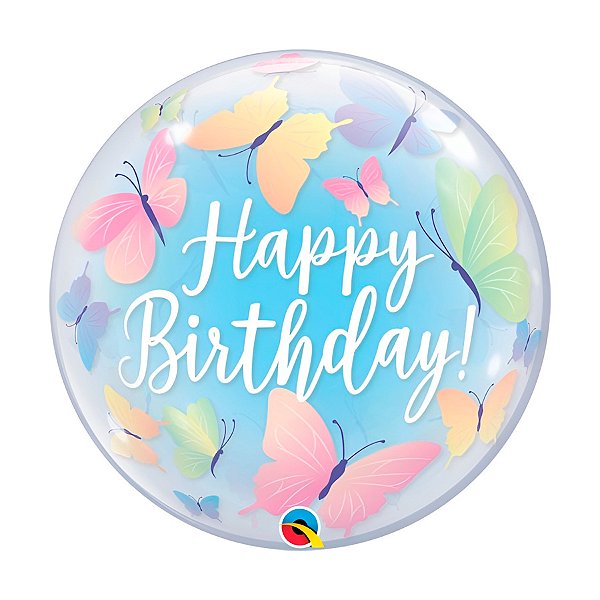 Balão de Festa Bubble 24" - Borboletas Suaves - 1 unidade - Qualatex - Rizzo7891521945382