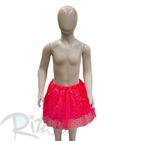 Saia Tule com estampa coração dourado - 30cm - Rosa Pink - Mod 422 - 01 unidade - Rizzo