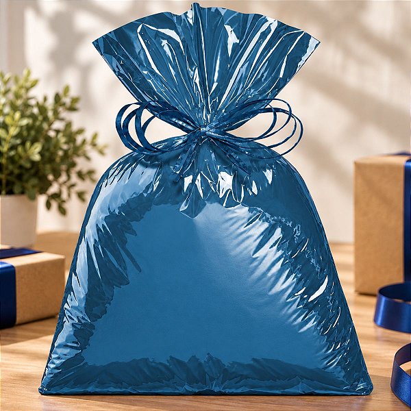 Saco para Presente Metalizado - Azul - 30x44cm - 50 unidades - Cromus