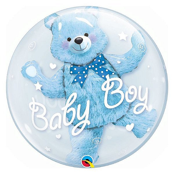 Balão de Festa Bubble Duplo 24" 60cm - Baby Boy Ursinho - 01 Unidade - Qualatex - Rizzo Balões
