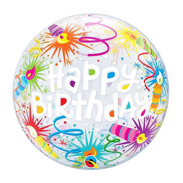 Balão de Festa Bubble 22" 56cm - Happy Birthday Velas - 01 Unidade - Qualatex - Rizzo Balões
