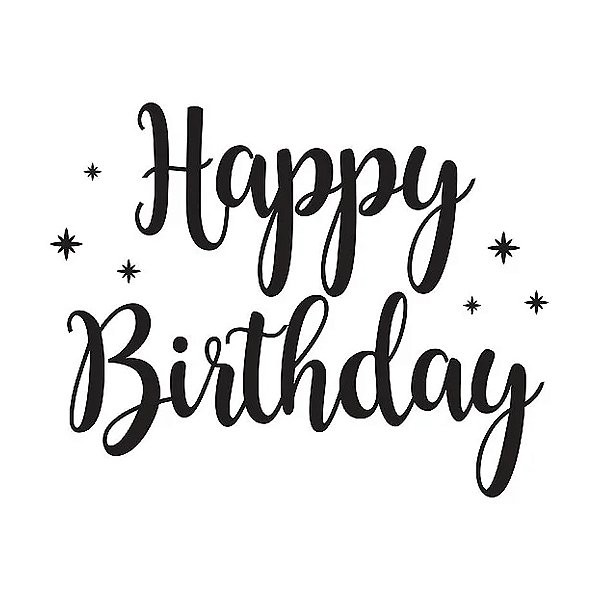 Transfer Para Balão Lettering Preto - Happy Birthday Estrela - 01 Unidade - Rizzo