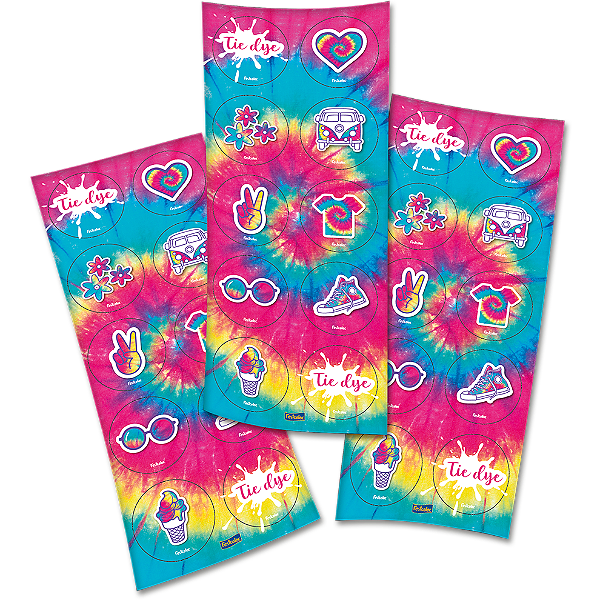 Adesivo Redondo Festa Tie Dye - 30 Unidades - Festcolor - Rizzo Festas