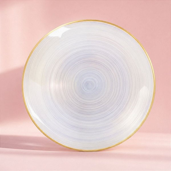 Prato Refeição Redondo Descartável Premium - Transparente e Borda Dourada - 25,5cm - 6 unidades - Rizzo