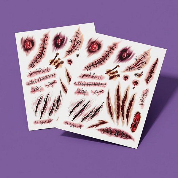 Tatuagem Temporária Para Pele - Halloween - Ferimentos  - 2 unidades - Piffer - Rizzo