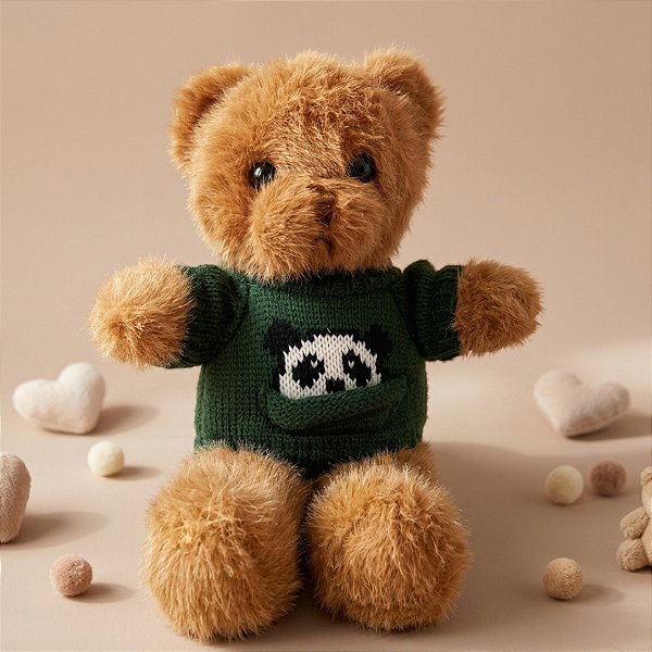 Ursinho de Pelúcia com Camisa Verde - Marrom - 30x20cm - 1 unidade - Rizzo