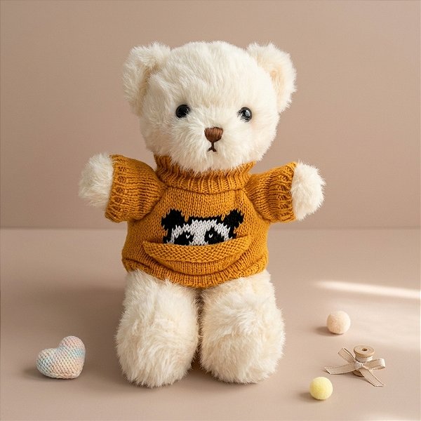 Ursinho de Pelúcia com Camisa Amarela - Branco - 30x20cm - 1 unidade - Rizzo