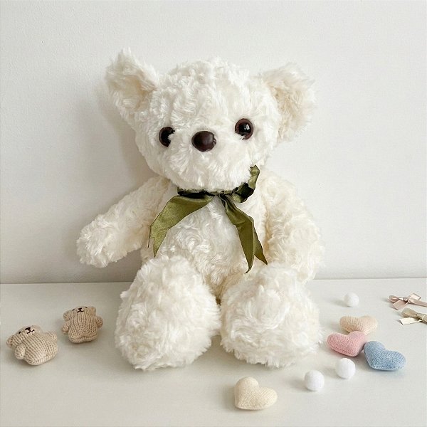 Ursinho de Pelúcia com Laço Verde - Branco - 30x20cm - 1 unidade - Rizzo