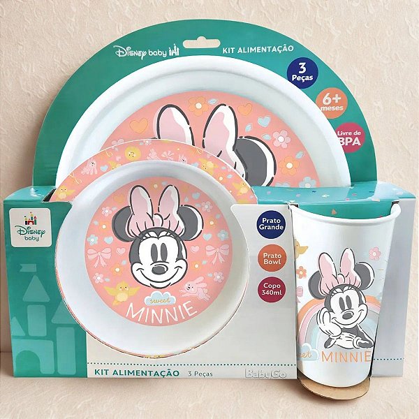 Kit Alimentação Minnie Mouse - Prato, Bowl e Copo - Disney Original - 1 unidade - Dermiwill - Rizzo