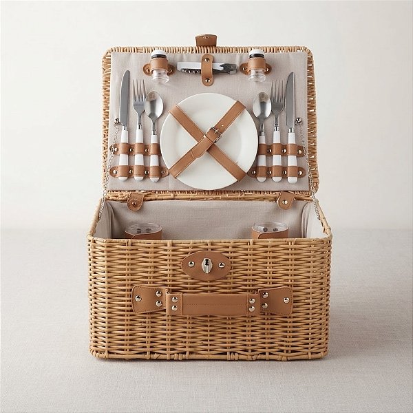 Kit Cesta Pic Nic Para 2 Pessoas - 40x20x30cm com 14 Peças - Natural - 1 unidade - Cromus - Rizzo