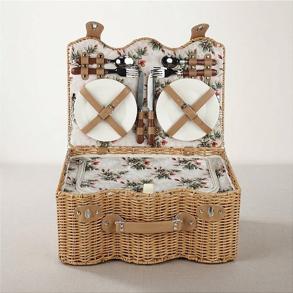 Kit Cesta Pic Nic Para 4 Pessoas - 46x20x33cm com 22 Peças - Natural - 1 unidade - Cromus - Rizzo