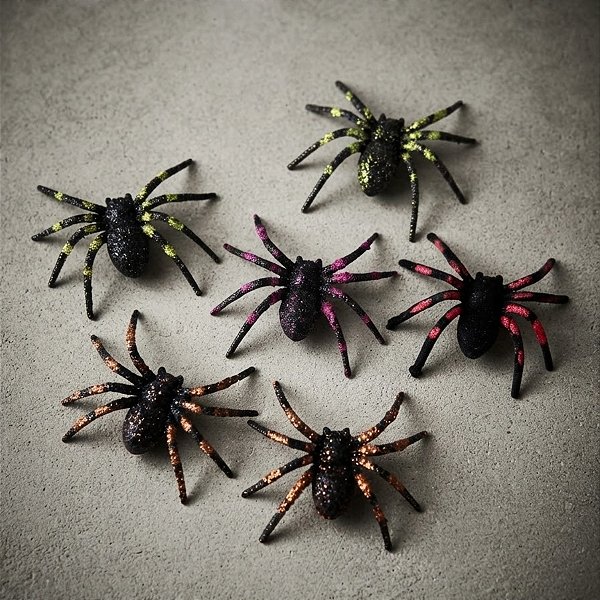 Enfeite Decorativo de Halloween Aranha com Glitter - 7x6cm - 6 unidades - PartiuFesta - Rizzo